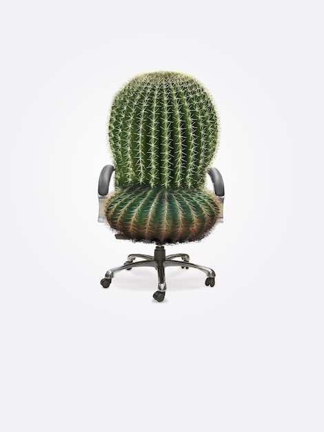 Een groene Cactus zoals bureaustoel op witte achtergrond Ongemakkelijke bureaustoel Aambeien concept