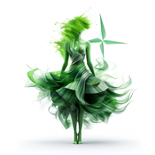 Een groene danseres met groene en witte rook.