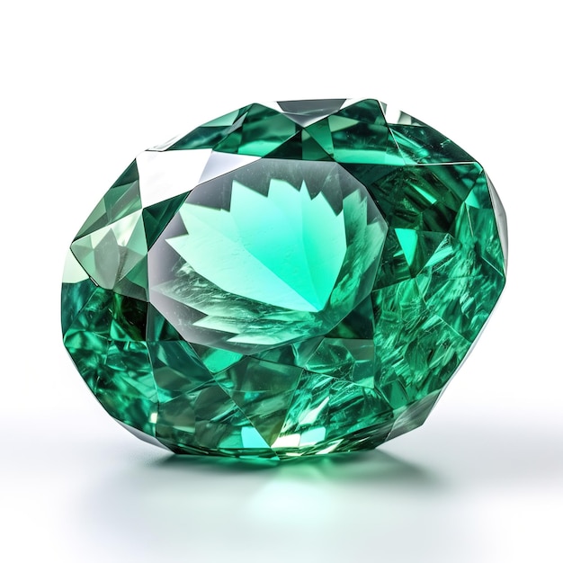 Een groene diamant zit op een witte tafel.