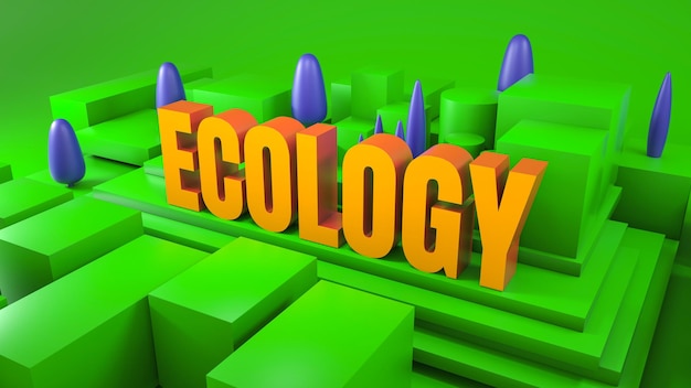 Een groene doos met het woord ecologie in gele letters.