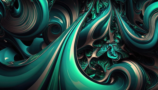 Een groene en blauwe abstracte achtergrond met een swirly ontwerp.