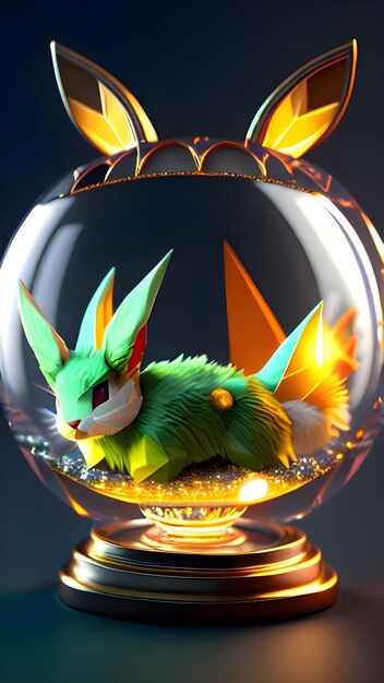 Een groene en gele pokemon in een glazen kom wallpapers die gratis zijn voor je iphone en ipad