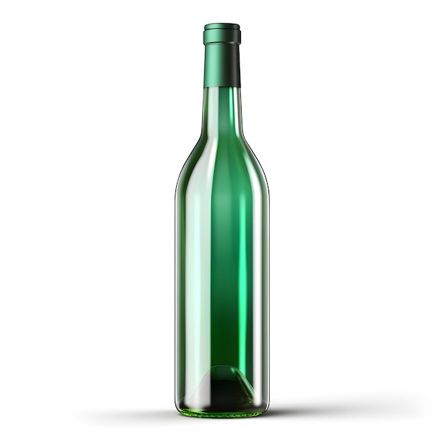 Een groene fles wijn op witte achtergrond