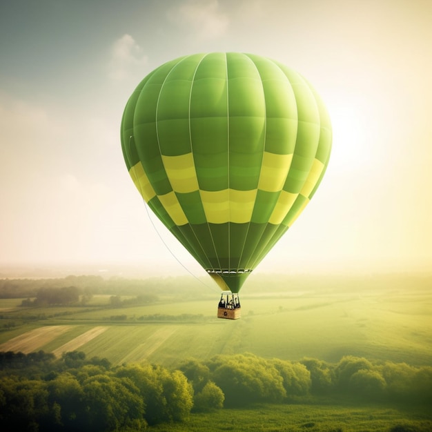 Een groene heteluchtballon met het woord hete lucht erop