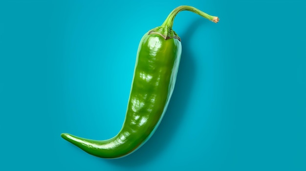 Foto een groene jalapeno peper geïsoleerd op blauwe achtergrond generatieve ai