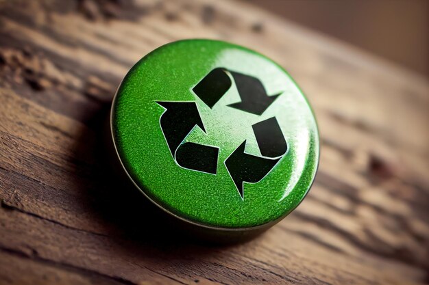 Foto een groene knop met een recycle-symbool erop