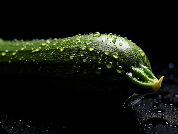 Een groene komkommer met waterdruppels erop