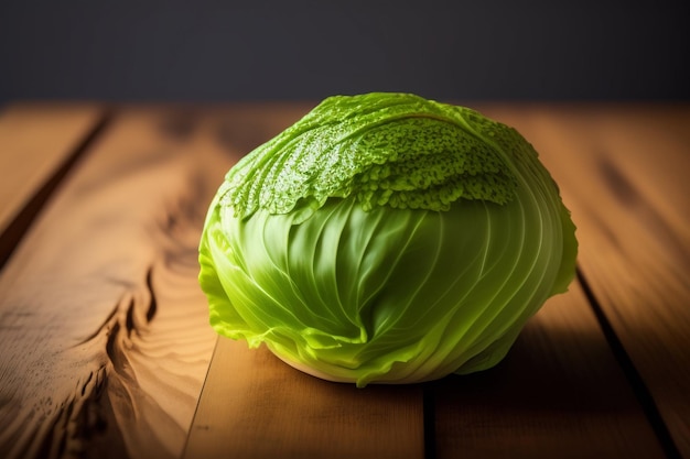 Een groene kool op een houten tafel