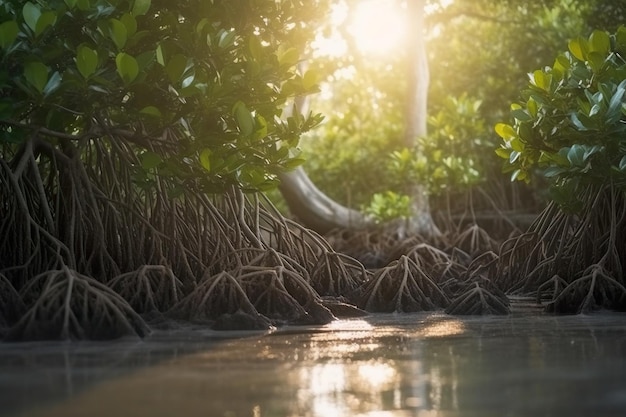 Een groene mangrovebos kant van de zee natuur