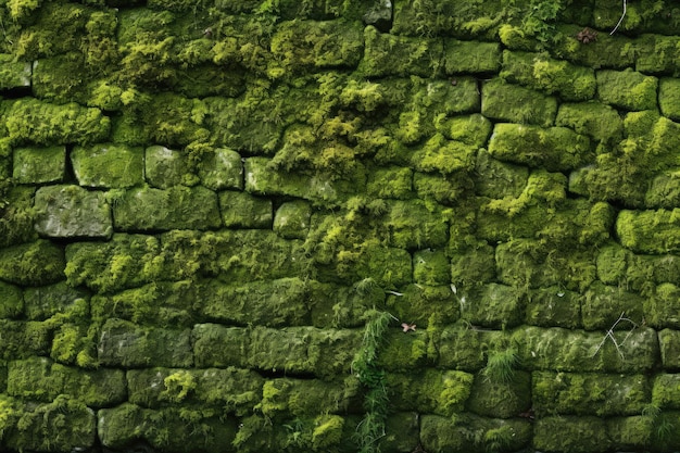 Foto een groene mosmuur van baksteen in de stijl van experimenteel filmmaken