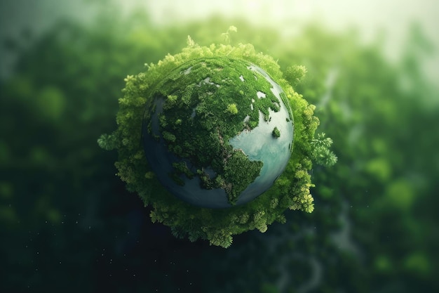 Een groene planeet met het woord aarde erop Generatieve AI