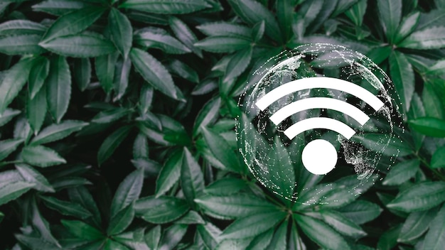 Een groene plant met in het midden een wifi-icoontje