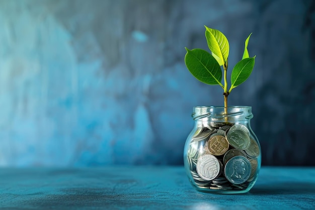 Foto een groene spruit van munten financiële groei