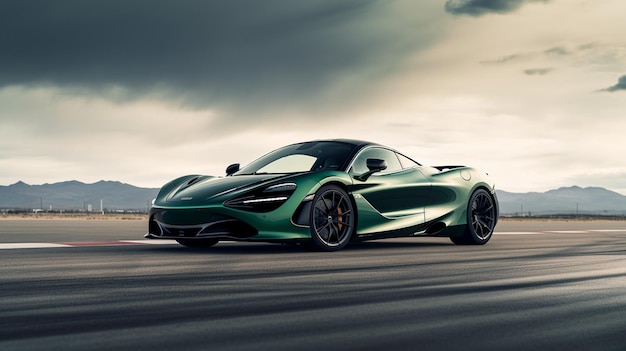 Een groene supercar met het woord mclaren op de voorkant.