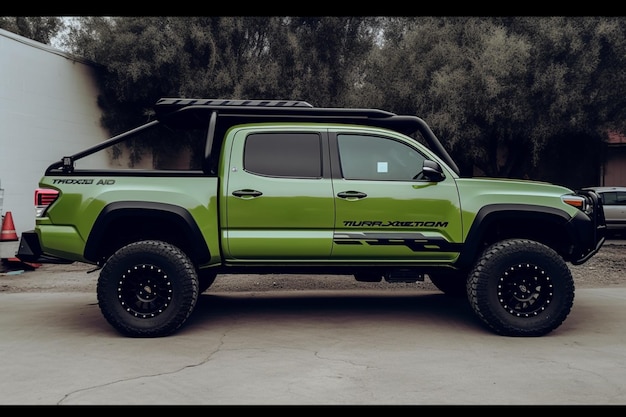 Een groene toyota-toendravrachtwagen met het woord ram aan de zijkant.