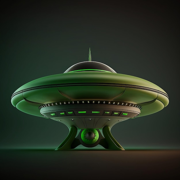 Een groene ufo die zich in een donkere kamer bevindt