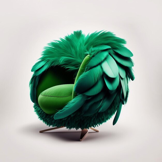 Een groene vogel met een grote vleugel die groen is