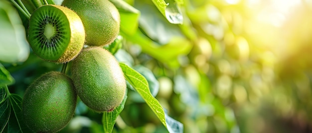 een groene vrucht groeit op een boom