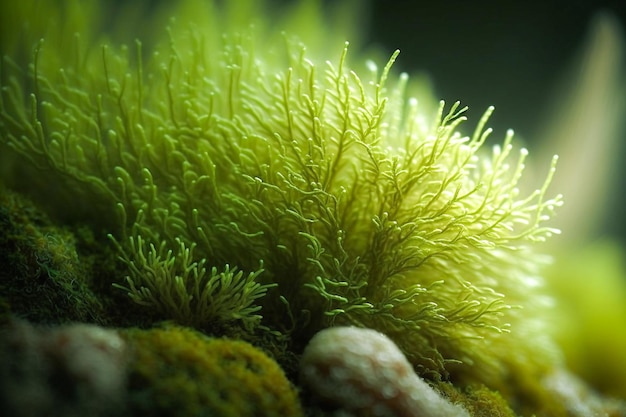 Een groene zee-egel is bedekt met groen zeewier