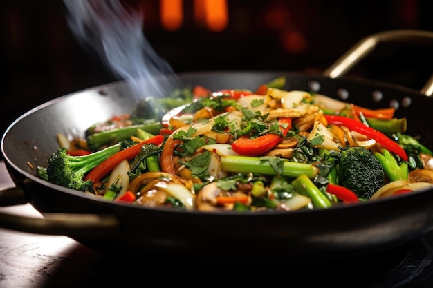 Een groente roerbakgerecht in een wok