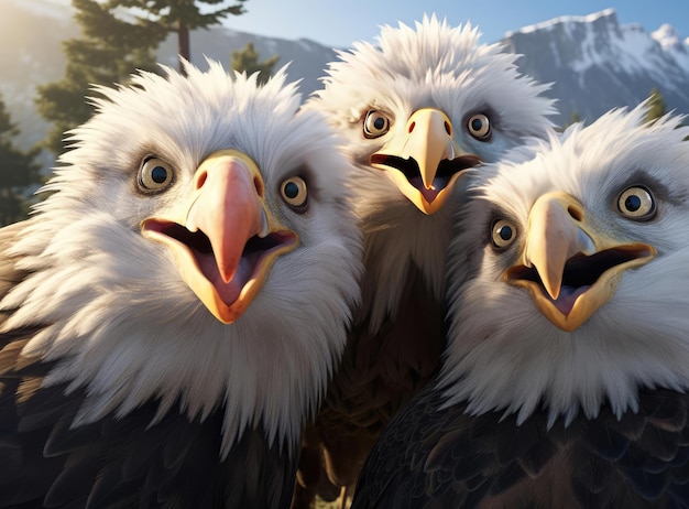 Foto een groep adelaars die van dichtbij naar de camera kijken