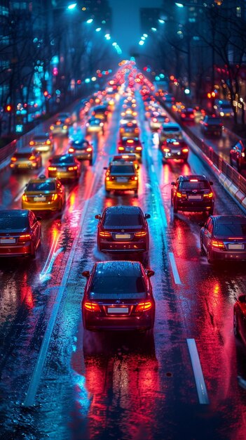 Foto een groep auto's drijft in unison op de achtergrond