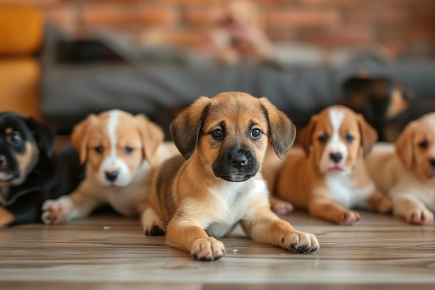 Een groep babyhonden die wachten om geadopteerd te worden