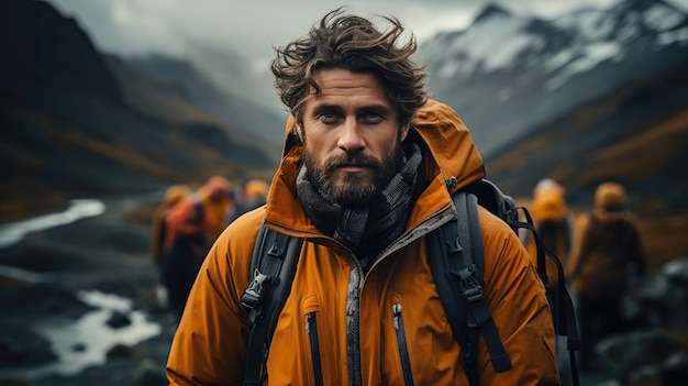 Een groep bergbeklimmers reist met een camera