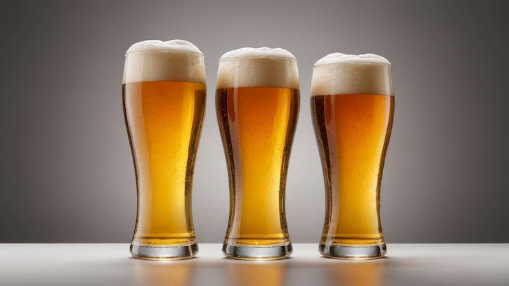 Foto een groep bierglazen met schuimschuim