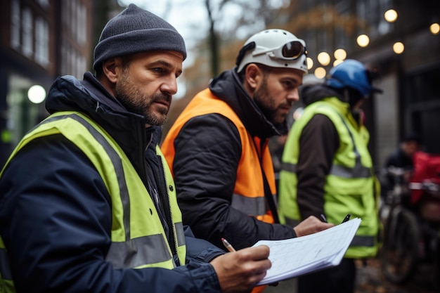 Foto een groep bouwvakkers die samen staan