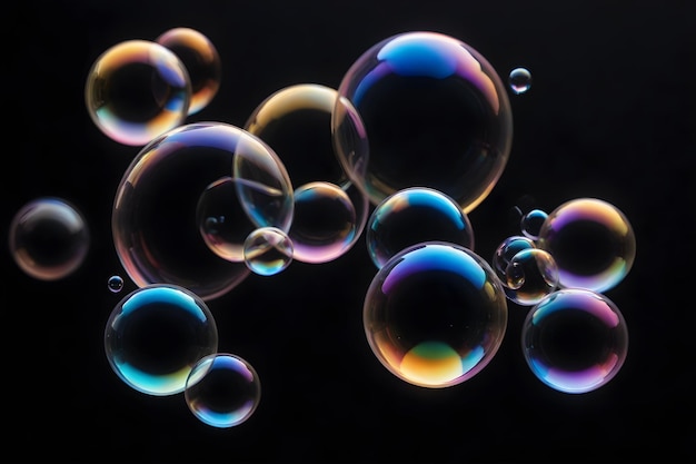 Foto een groep bubbels die met verschillende kleuren zijn gekleurd