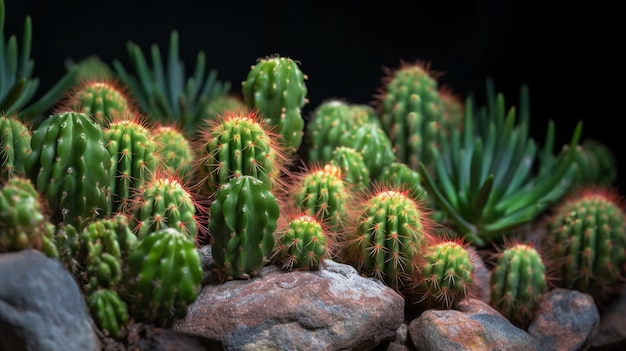 Een groep cactusplanten met bovenaan het woord cactus.