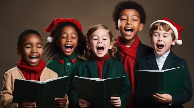 Een groep carolers die kerstliederen zingen