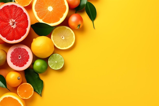 een groep citrusvruchten op een gele achtergrond