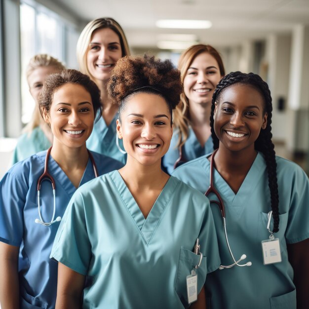 Foto een groep diverse medische professionals in scrubs.