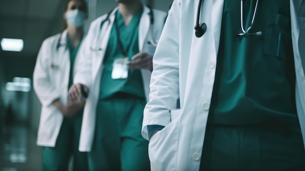 Een groep dokters in groene kleding staat in een rij.
