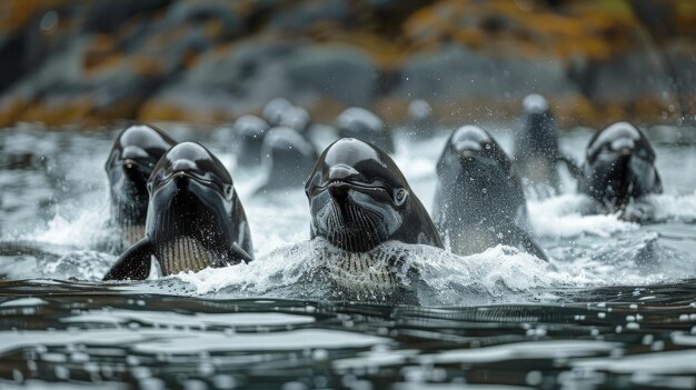 Foto een groep dolfijnen die in de oceaan zwemmen