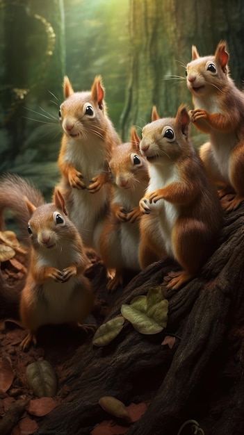 Een groep eekhoorns in een boom