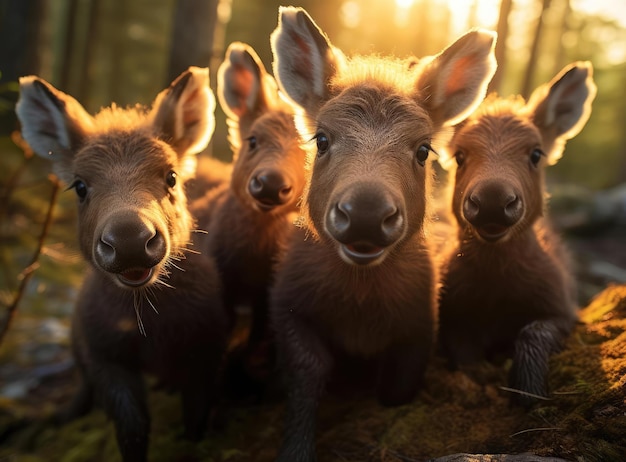 Een groep elandkalveren