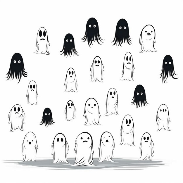 Foto een groep geesten met gezichten en gezichten op hen.