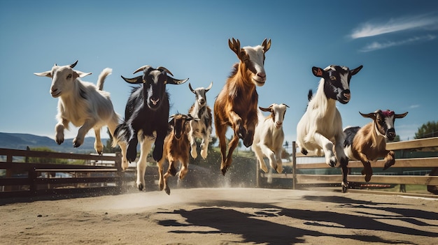 Een groep geiten die een behendigheidswedstrijd overwinnen