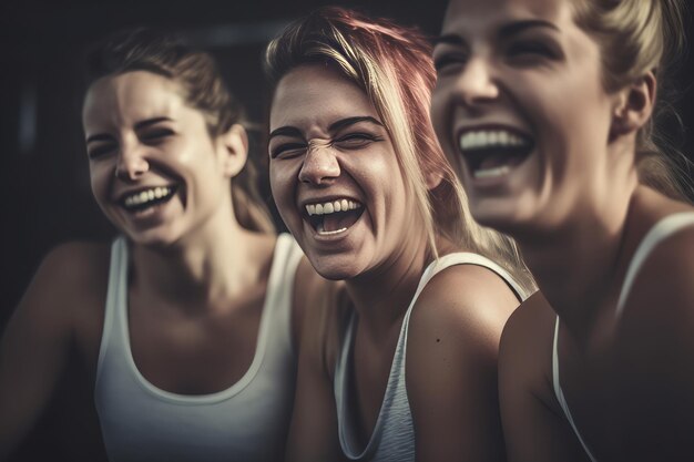 Foto een groep gelukkige vrouwen in sportkleding in de sportschool lachen