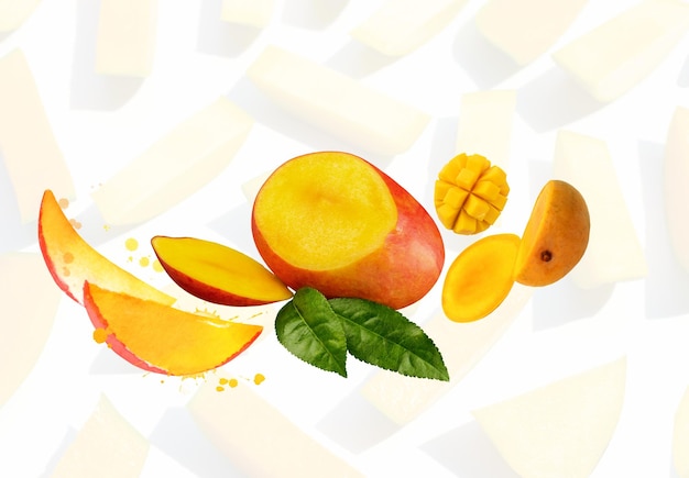 een groep gesneden mango's met hun levendige gele kleur en sappige textuur