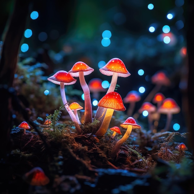 Een groep gloeiende paddenstoelen