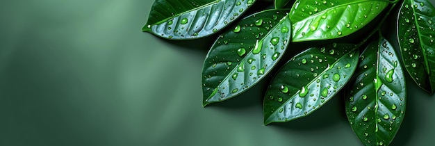 Een groep groene bladeren bedekt met glinsterende waterdruppels