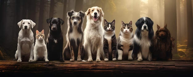 een groep honden en katten die over een houten generatieve ai turen