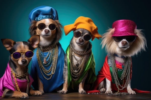 Een groep honden gekleed voor een feest generatieve ai beeld