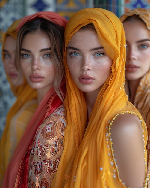 Een groep islamitische vrienden Kleurrijke achtergrond