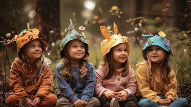 Een groep jonge meisjes die dicht bij elkaar zitten en vrolijk praten en lachen