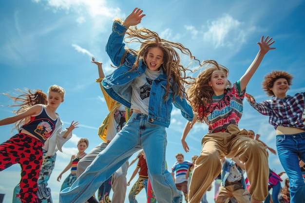 Foto een groep jonge mensen dansen buiten.